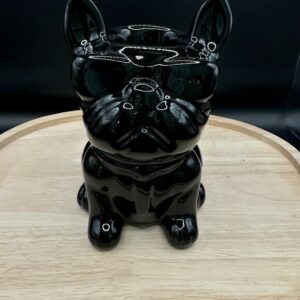 Brûleur d’arômes en forme de bulldog noir, en céramique brillante