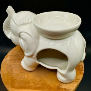 Brûleur éléphant blanc vu de côté, avec son réceptacle arrondi